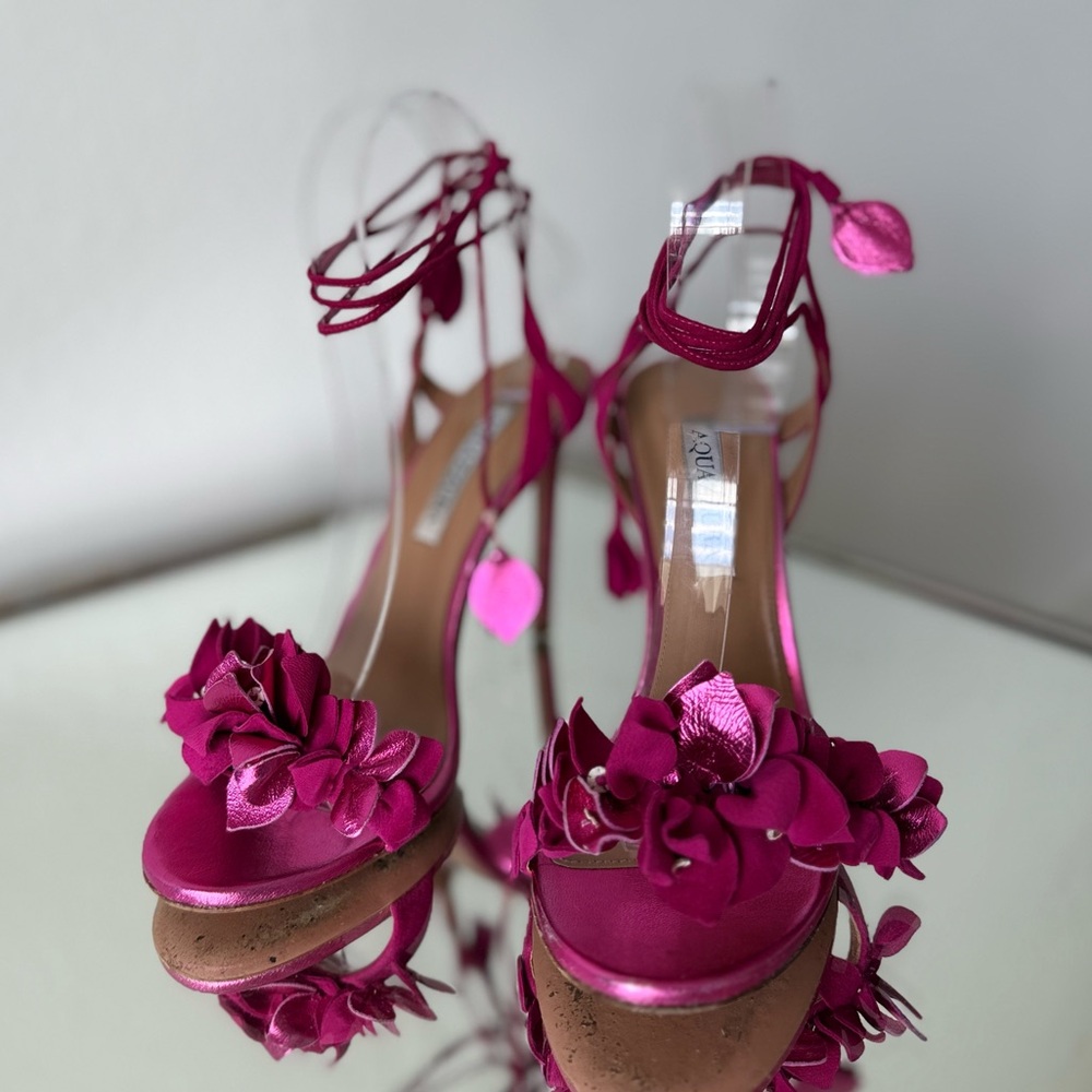 Aquazzura Pink Bougainvillea 105 Leather Sandals 38 - Picture 6 of 15